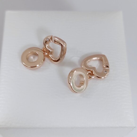 Pandora Linked Sister Hearts Split Dangle Charm with box Rose Gold Plated - Picture 3 of 6